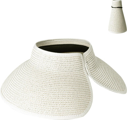 Women'S Sun Visor Hats Wide Brim Straw Beach Hat Ponytail Hats for Women Foldable Floppy