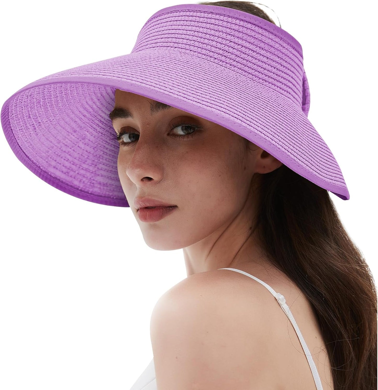 Women'S Sun Visor Hats Wide Brim Straw Beach Hat Ponytail Hats for Women Foldable Floppy